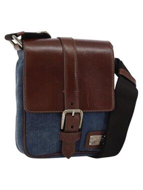 Authentic DOLCE&GABBANA Shoulder Bag Leather Canvas Blue Silver